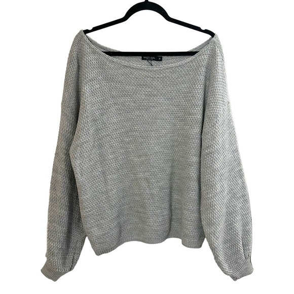 Nasty Gal Oversized Open Off Shoulder Gray Sweater - Sz 10 - Picture 1 of 5